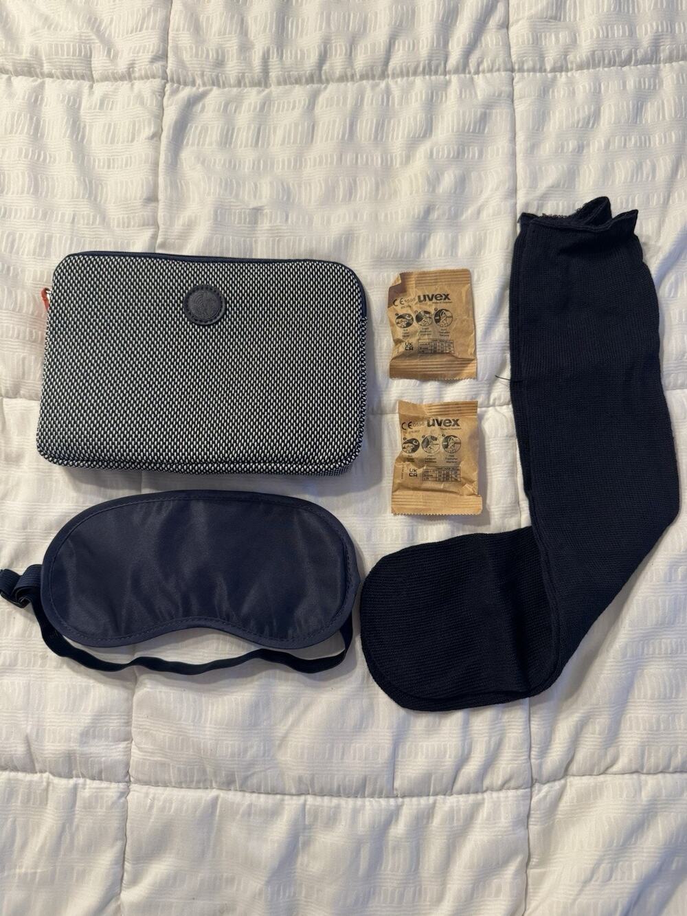 New Air France Business Class Amenity Kit Socks Eye Mask Herringbone Pouch Blue